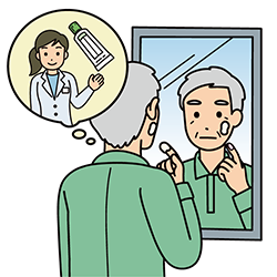 薬剤師の指示に基づきスキンケアをする患者